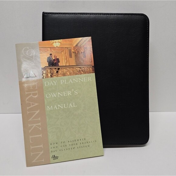 Franklin Covey / Quest 7-Ring Black Leather Day Planner Binder Vintage - Picture 1 of 10